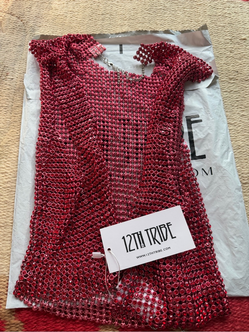 12th Tribe She’s a Gem Red Rhinestone Mesh Crop Top - Women's Sparkle Tank - Picture 8 of 9